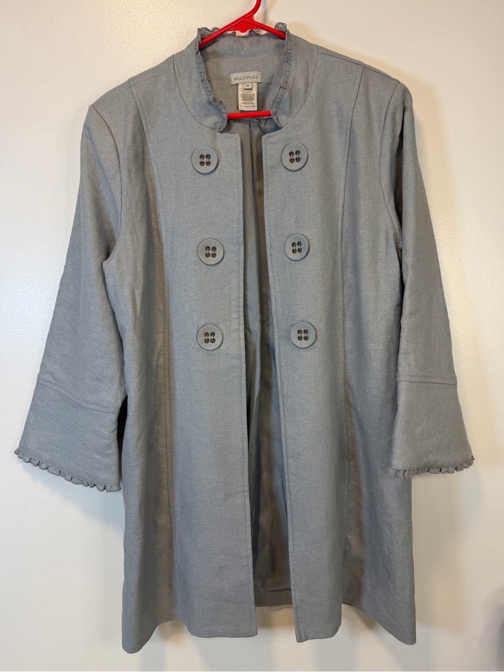 Multiples Light Gray Open-Front 3/4 Flounce Sleeves Lined Jacket Women’s Medium‎